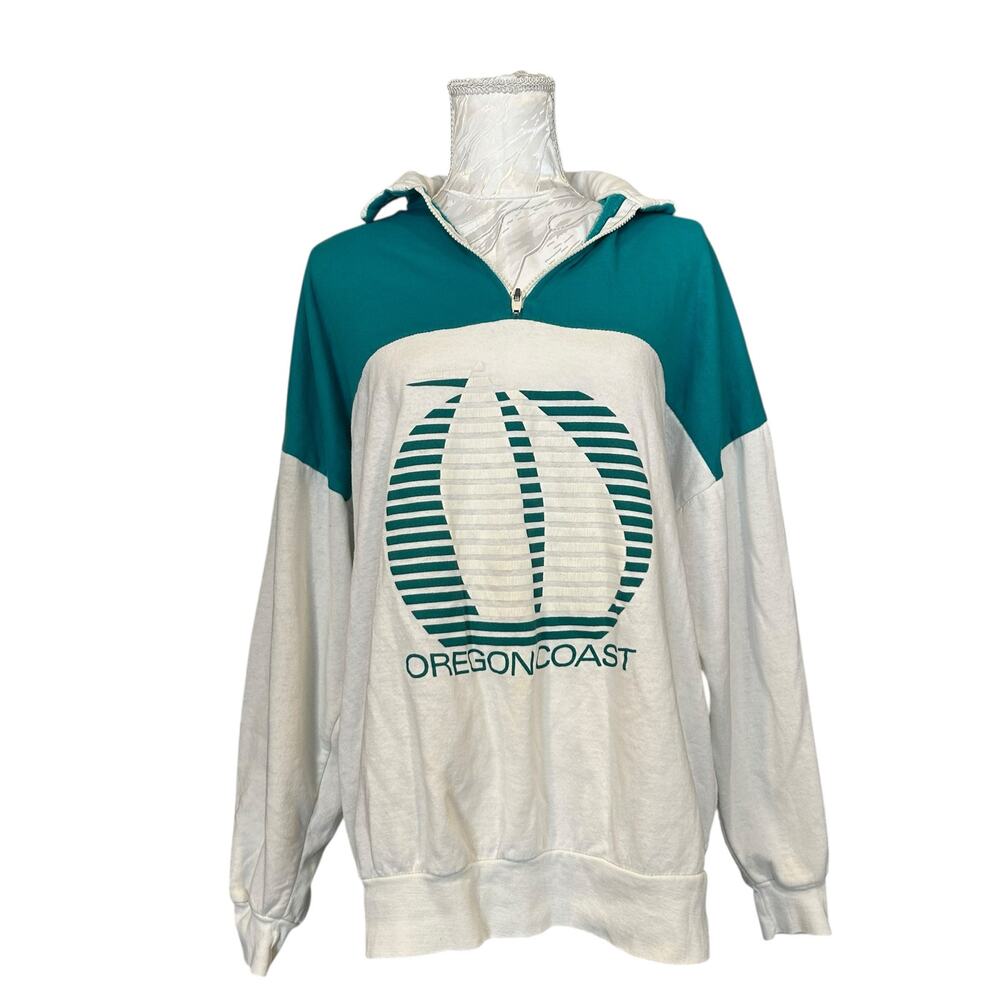 Vintage 80s Green Gray Quarter Zip Top Sz L